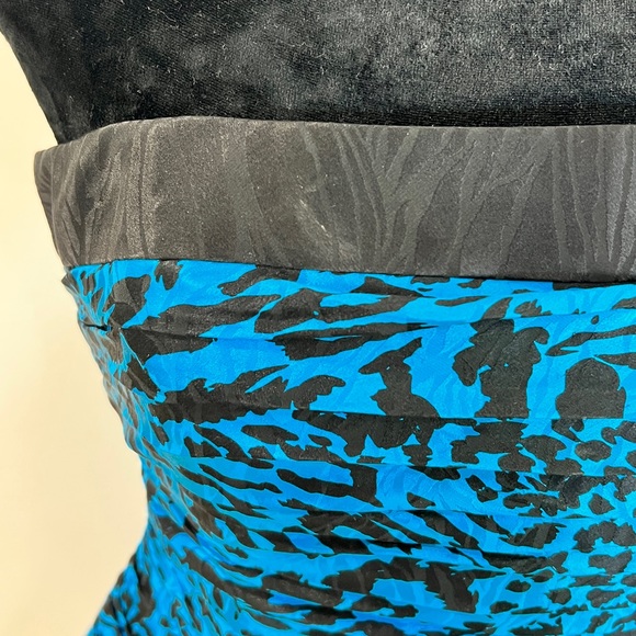 80s AJ Bari Blue and Black Animal Print Strapless Prom Party Dress - Picture 13 of 16